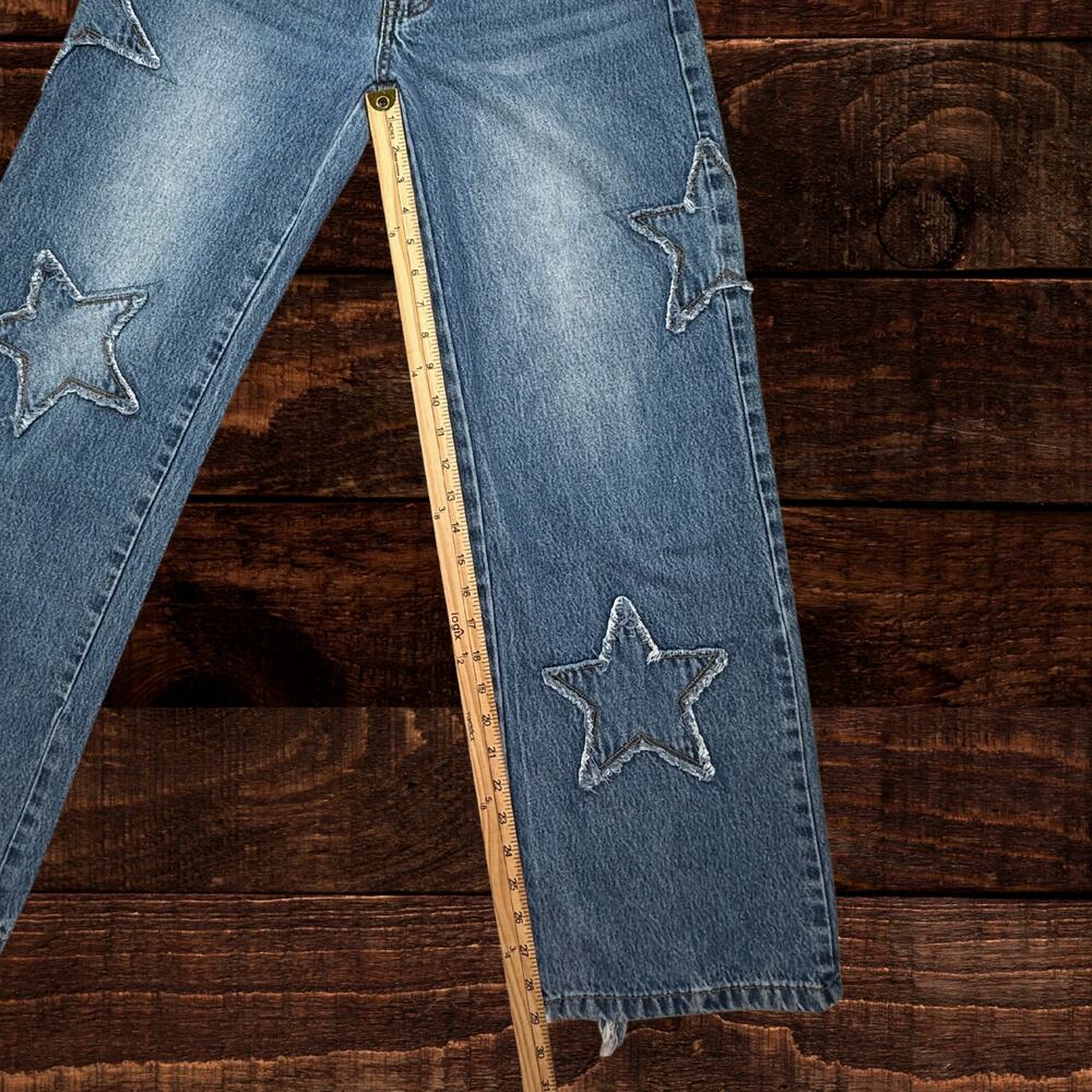 Disclosure Y2K Wide Leg Distressed Star Patch Denim Jeans Medium Wash 27 - Picture 9 of 10